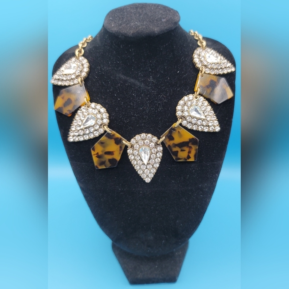 J. Crew Tortoise Shell & Crystal Teardrop Necklace - Picture 1 of 9